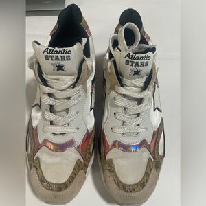 Atlantic Stars Women’s Sneakers Made in Italy Cream Gold Holographic Star Retro